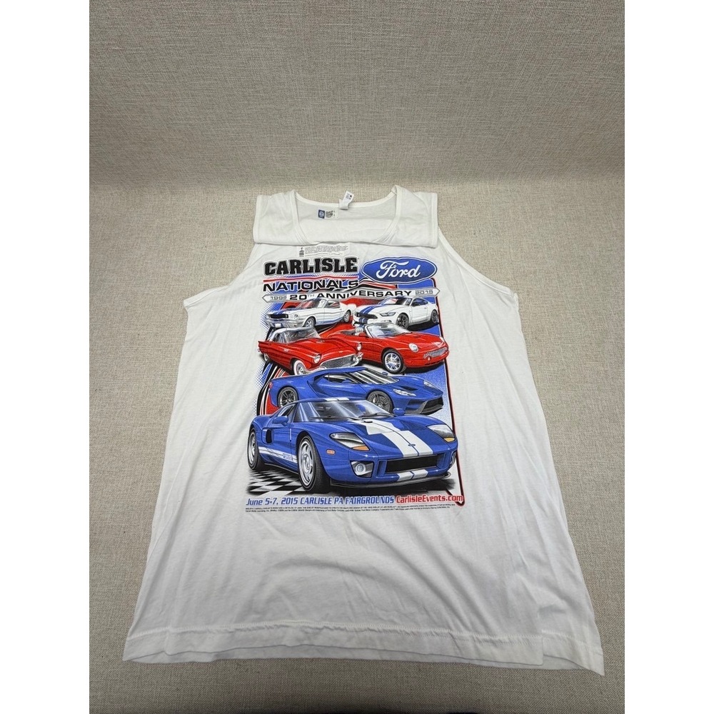 Ford Carlisle Nationals 2015 20th Anniversary Tank Top Mens XL White Cotton‎
